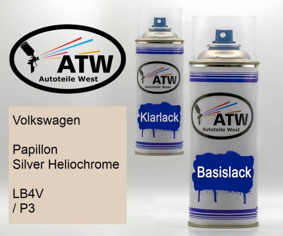 Volkswagen, Papillon Silver Heliochrome, LB4V / P3: 400ml Sprühdose + 400ml Klarlack - Set, von ATW Autoteile West.